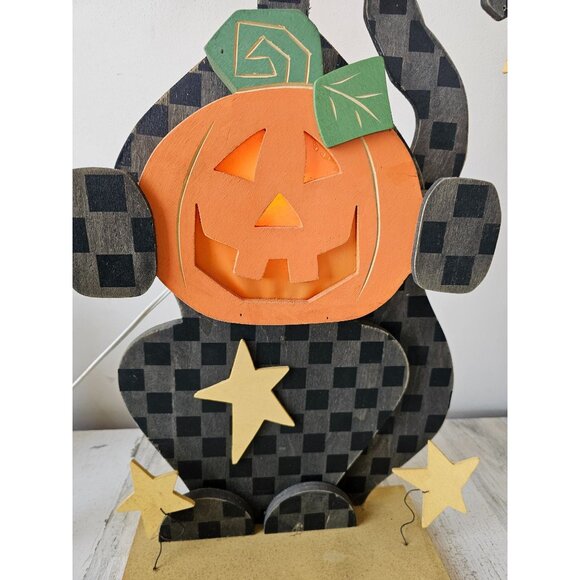 vintage Terrys village vintage wooden cat 28" Halloween prop light up pumpkin la - Picture 2 of 12